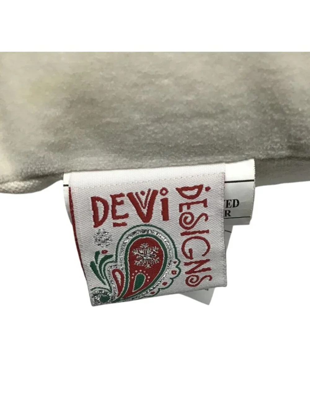 Christmas Silver Beaded Merry Design White Cotton Throw Pillow Devi Designs